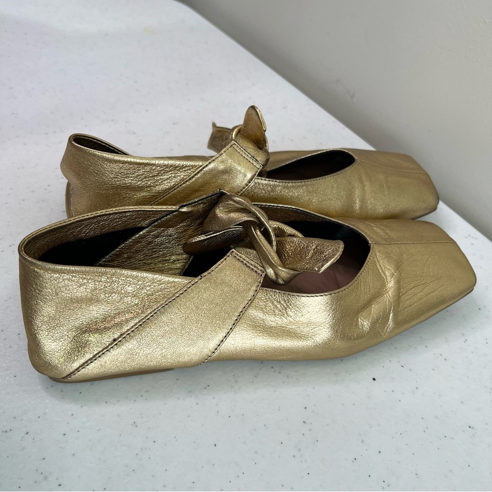 Vicenza Bow Mary Jane Silver leather flats square toes ballet Anthropologie - Picture 6 of 14